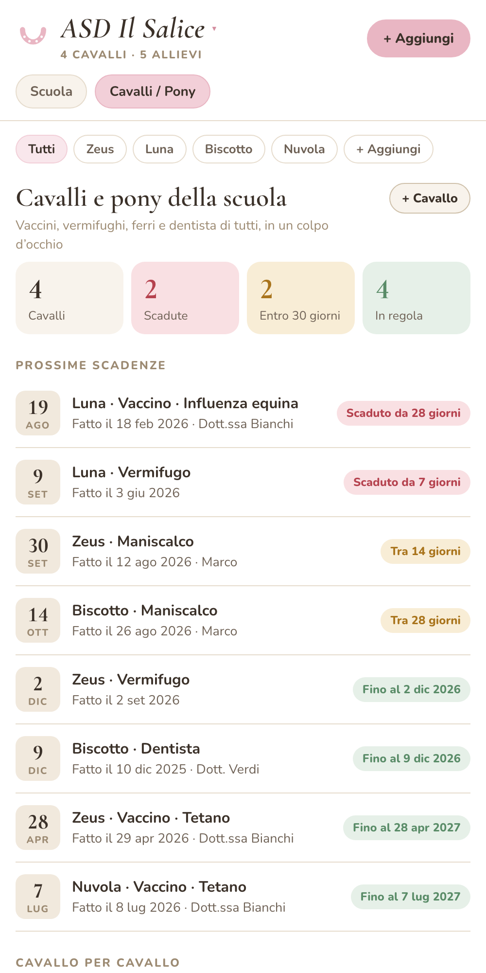 Cavalli della scuola e scadenze