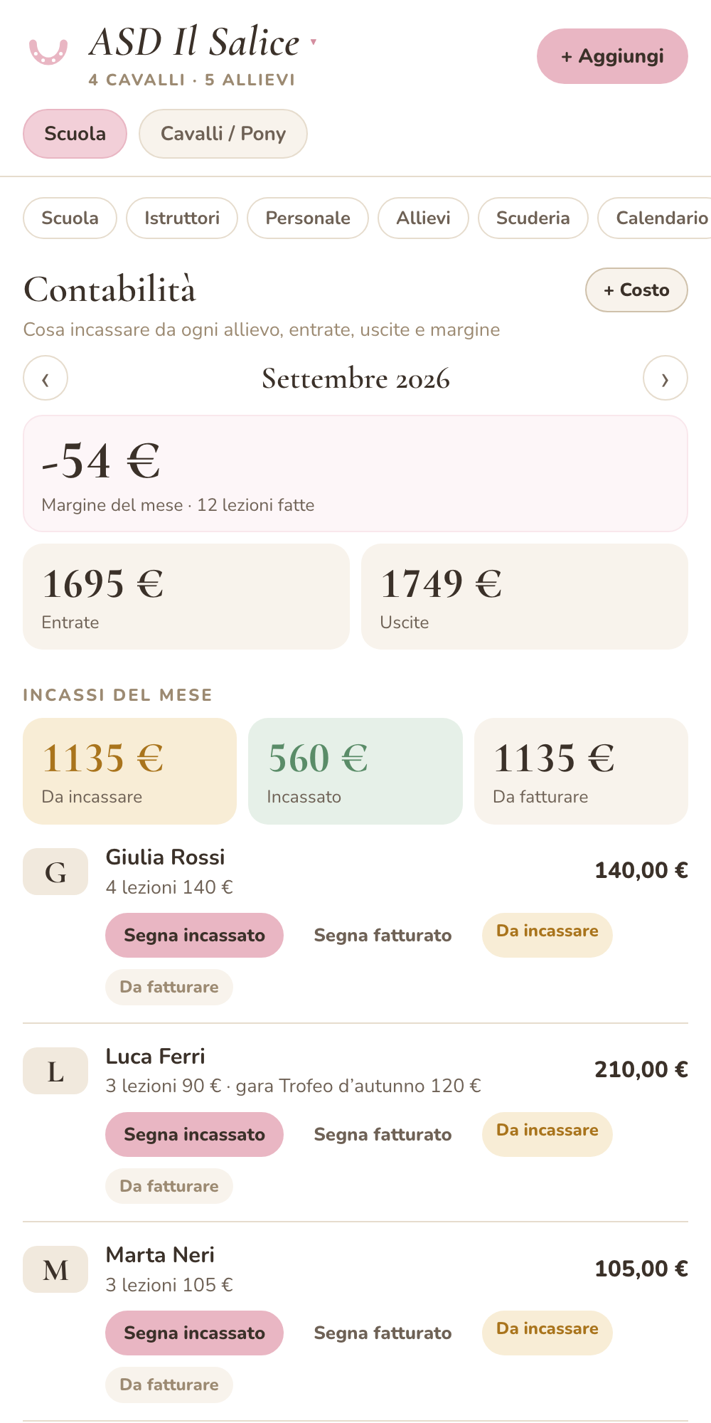 Contabilità con incassi e fatture